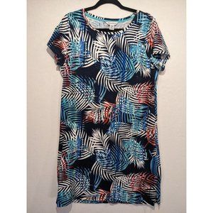 Tommy Bahama T-Shirt Dress Women's Size Medium Palm Leaf Flowy Tropical Blue